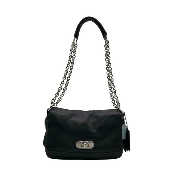 Coach Black Leather Chelsea Turn Lock Flap Shoulder Bag 17825 - Picture 1 of 11